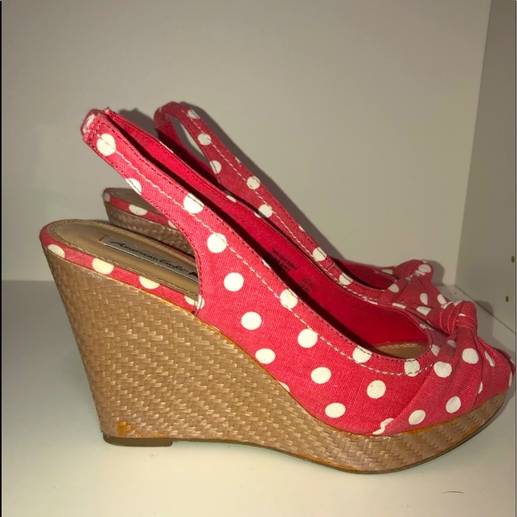 American Eagle By Payless | Shoes | Pink Polka Dot Wedges Size 85 | Poshmark